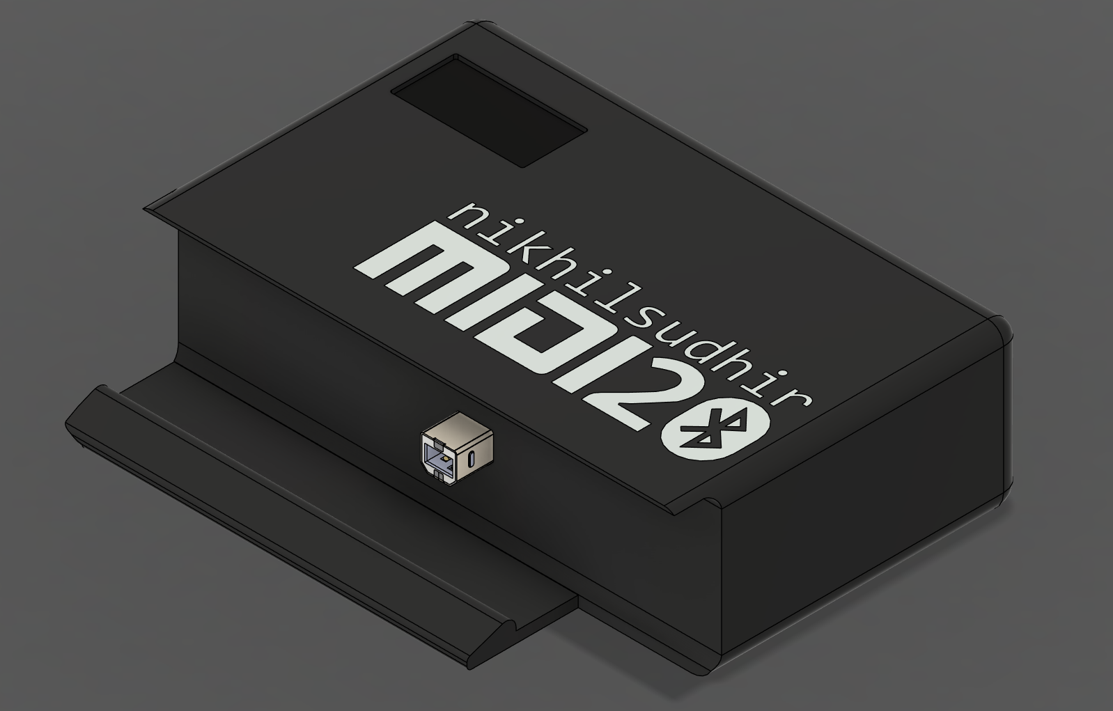 3D render of the completed midi2BLE device enclosure